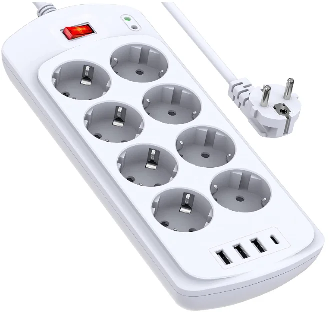 ONLYWIN OEM ODM EU standard power strip 2400W 8 socket type a type c usb power strip