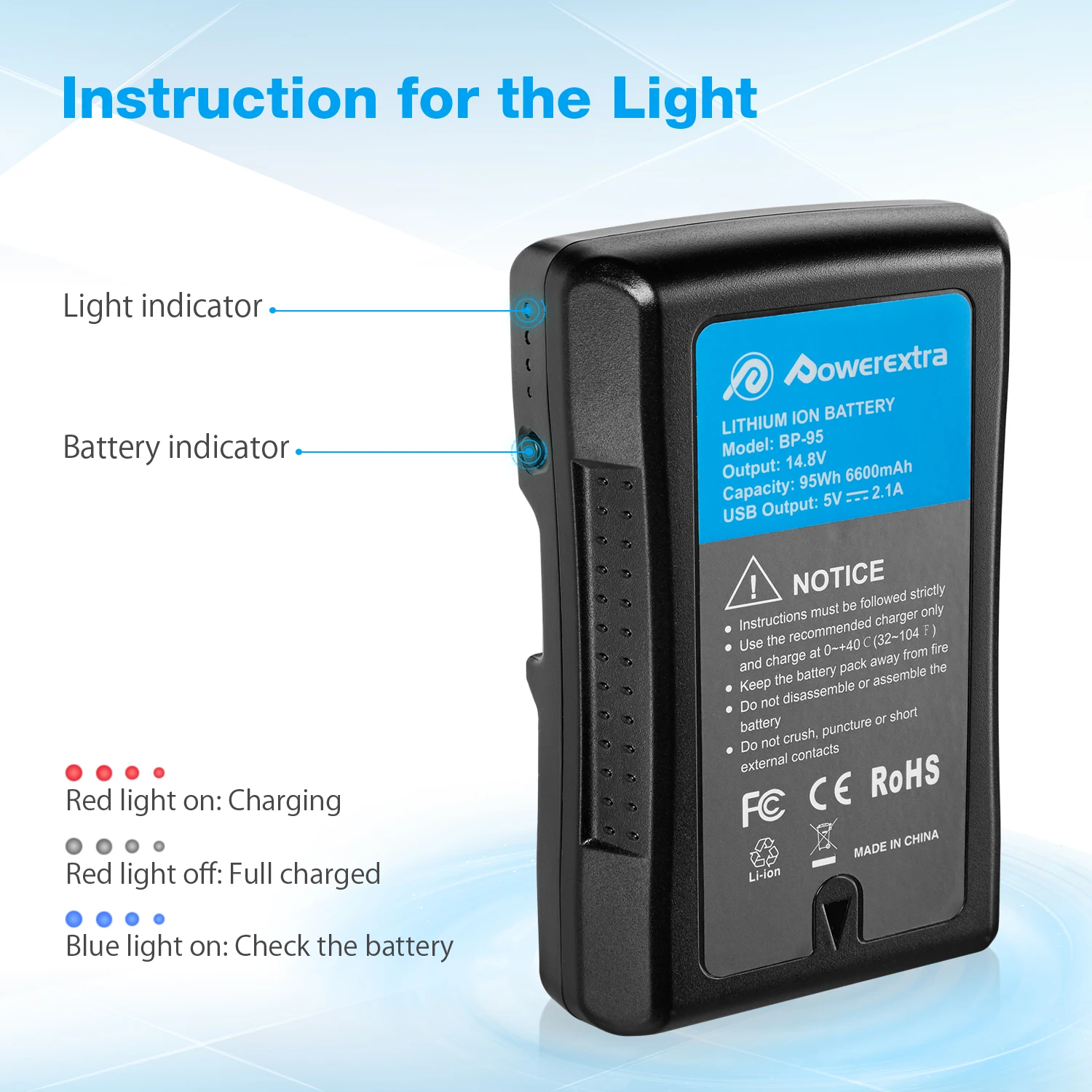 Independent 5V/2.1A USB Output 6600mAh 95Wh 14.8V V Mount V-Lock Camera Battery With D-tap Charger