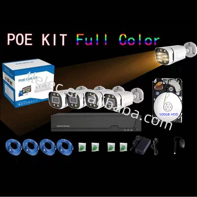 Manufacturer wholesale IP POE Camera 1080P 1000GB Storage 4CH POE NVR Color Waterproof Network 4 Camera Kit