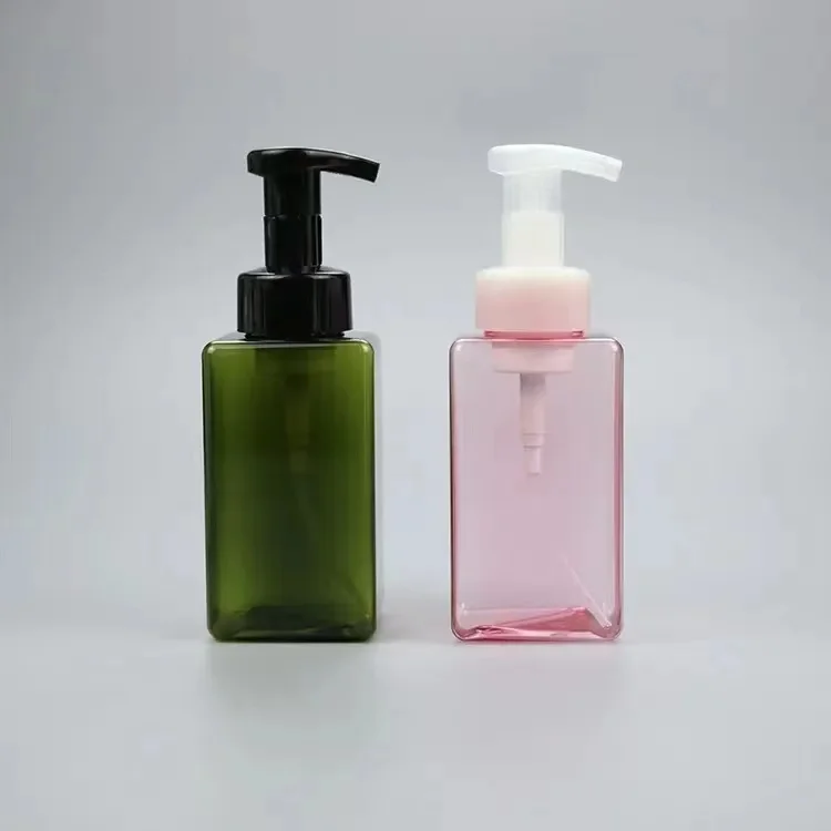 High quality square shape dispenser with pump hot sale plastic shampoo packaging portable refillable pump bottles