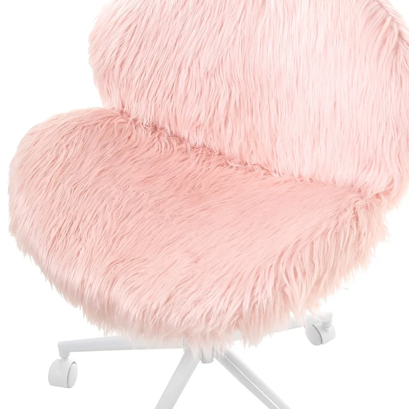 Home Faux Fur Furry Padded Seat Swivel Height Adjustable Chairs Accent Vanity  Living Room Chair