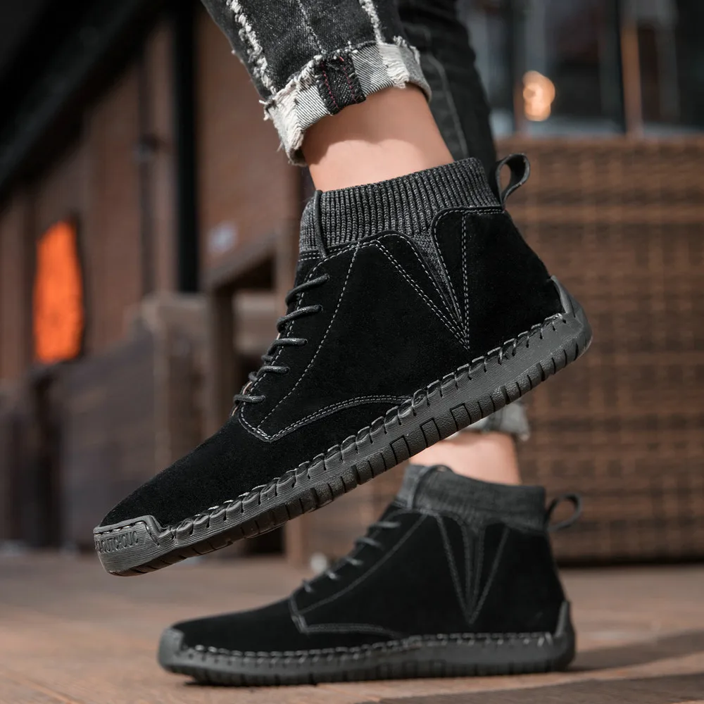 Non-slip Rubber Sole Outdoor Winter Boots Men Leather Casual Shoes Fashion Ankle Boots Unisex