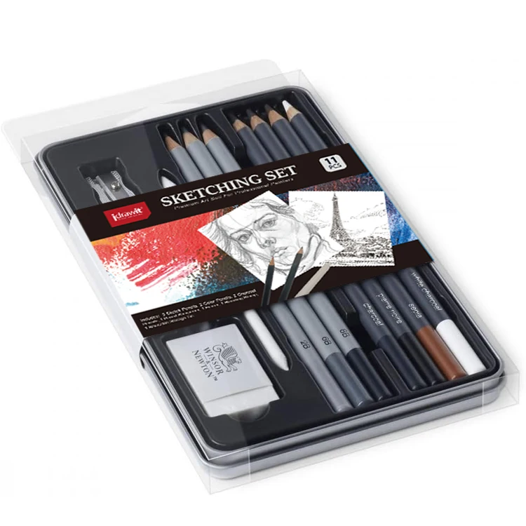 2024 best sale OEM professional sale tin box 12pcs sketch  art suppliers charcoal sketch kit set pen  pencil set