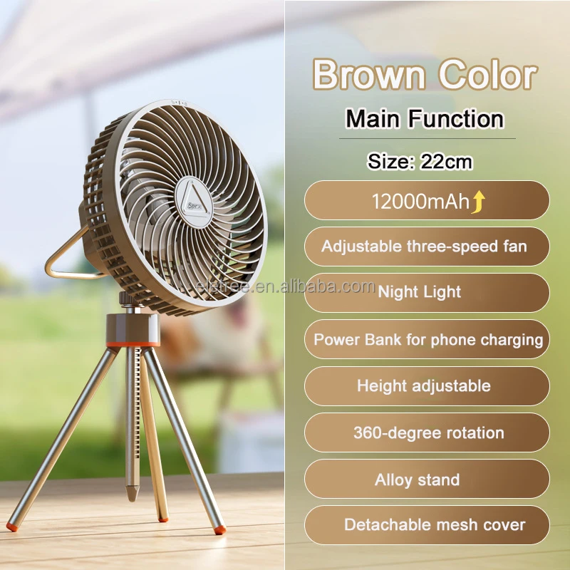 Adjustable Multi Function Large Capacity Led Lamp Usb Tripod Camping Camp Tent Fan For Outdoor