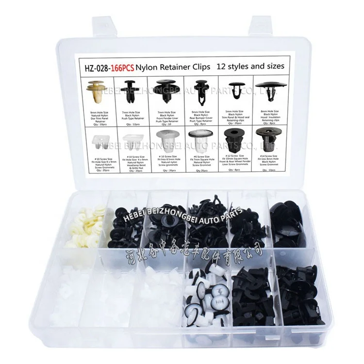 166pcs 12 Sizes Car Fender Bumper Rivet Mixed Rivet Fixed Clip Car Body Fastener Universal for Toyota Mitsubishi