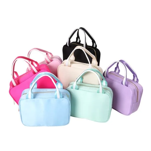 RTS High quality Large Capacity Food storage Bag with Embroidery Patch Name Pink Nylon Cooler Bag Waterproof Kids Lunch Bag box