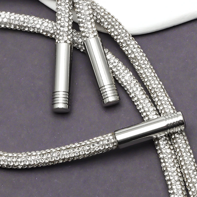 New Design Factory Wholesale Diamond Round Rope Draw String with Silver Metal Tip for Shoelace Waistband Elastic Hoodies