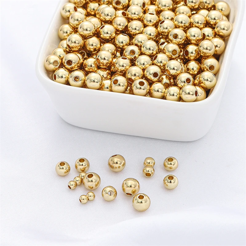 18 Years Wholesale Premium Real 14K Gold plated Beads Spacers Round Metal Beads For Jewelry Bracelet Findings Components Making