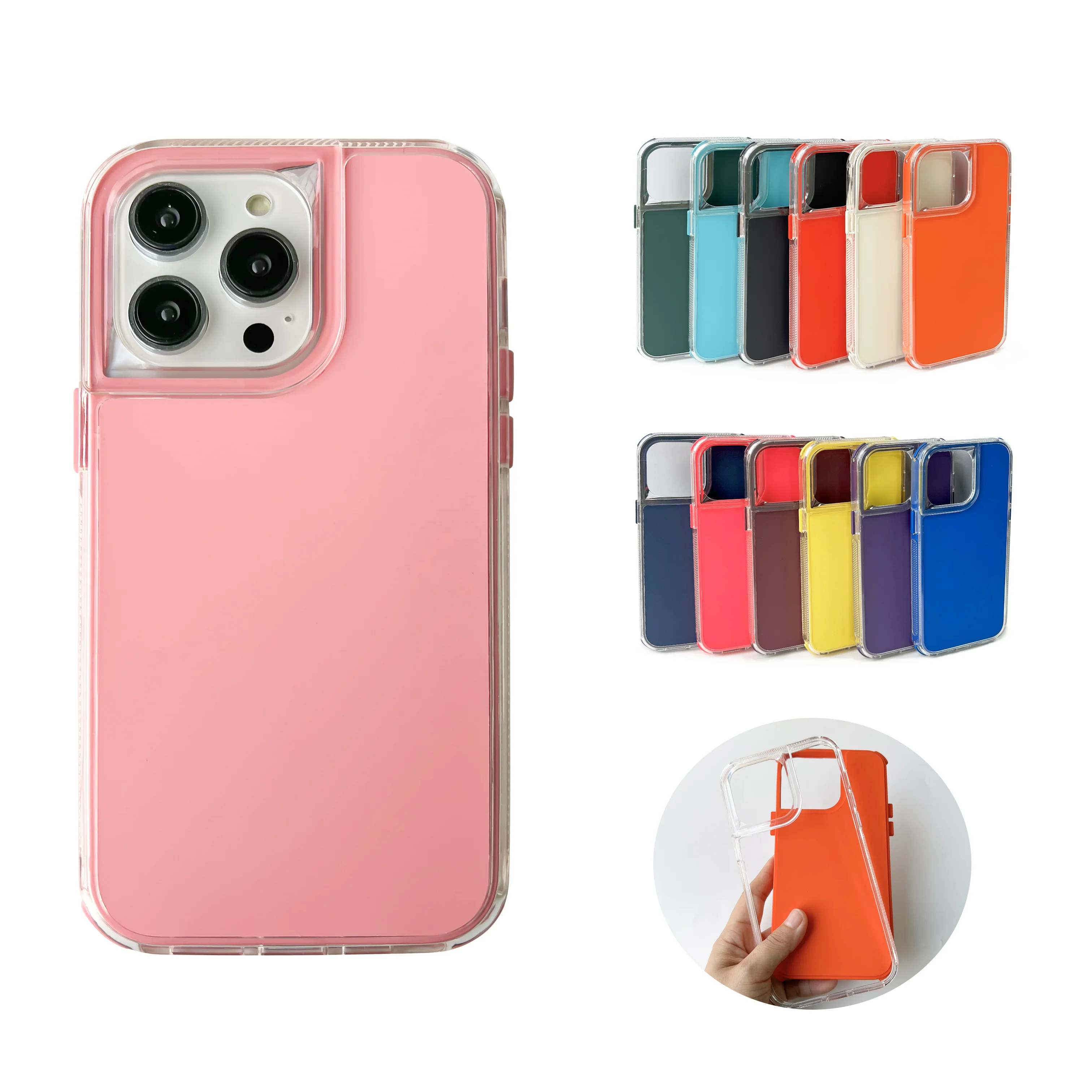 Customizable printing logo Two-in-one clear TPU colors PC removable Four corner shockproof Sublimation phone case For iPhone 14