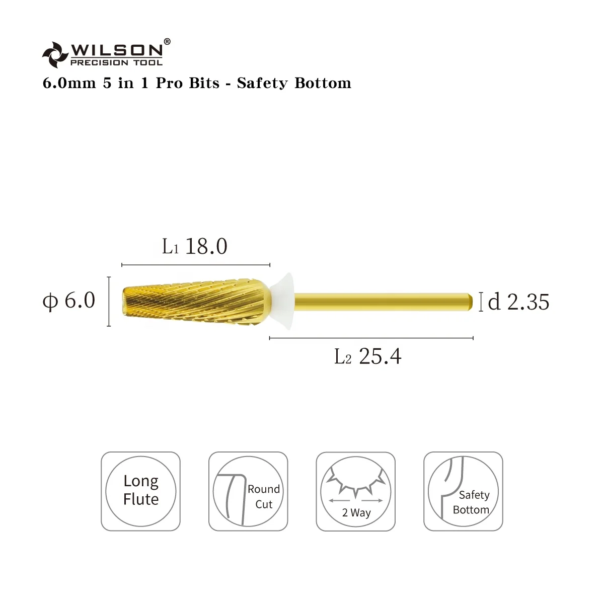  6.0mm 5 in 1 Pro Bits - Safety Bottom TiN Coating Tungsten drill bits all 3/32