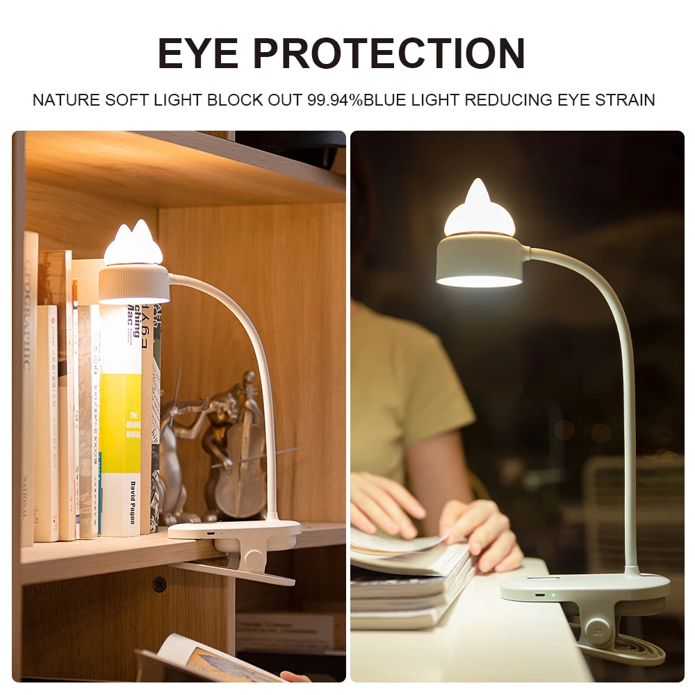 Cute Kids Book Light for Reading in Bed Clamp Light Lamp USB Rechargeable Night Light  for Reading in Bed at Night