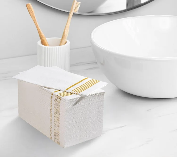 Silver Gold Color Party Plates Cups Cocktail Airlaid Beverage Wedding Decoration Paper Napkin