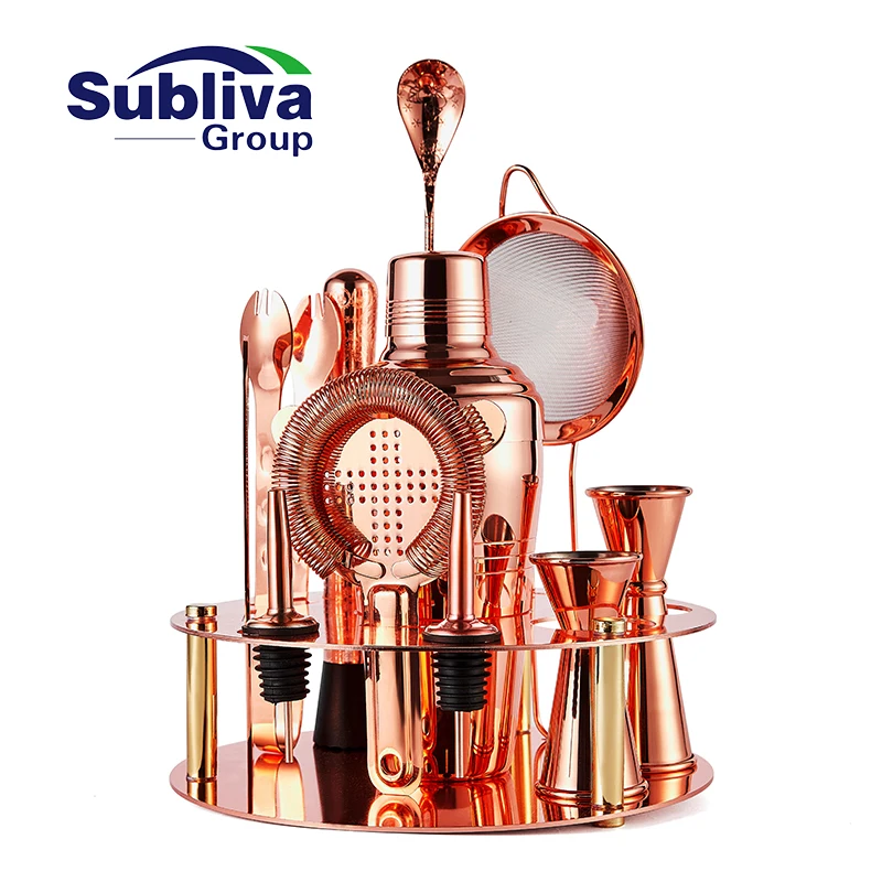 12 Piece Copper Plated Cocktail Set With Round Stand