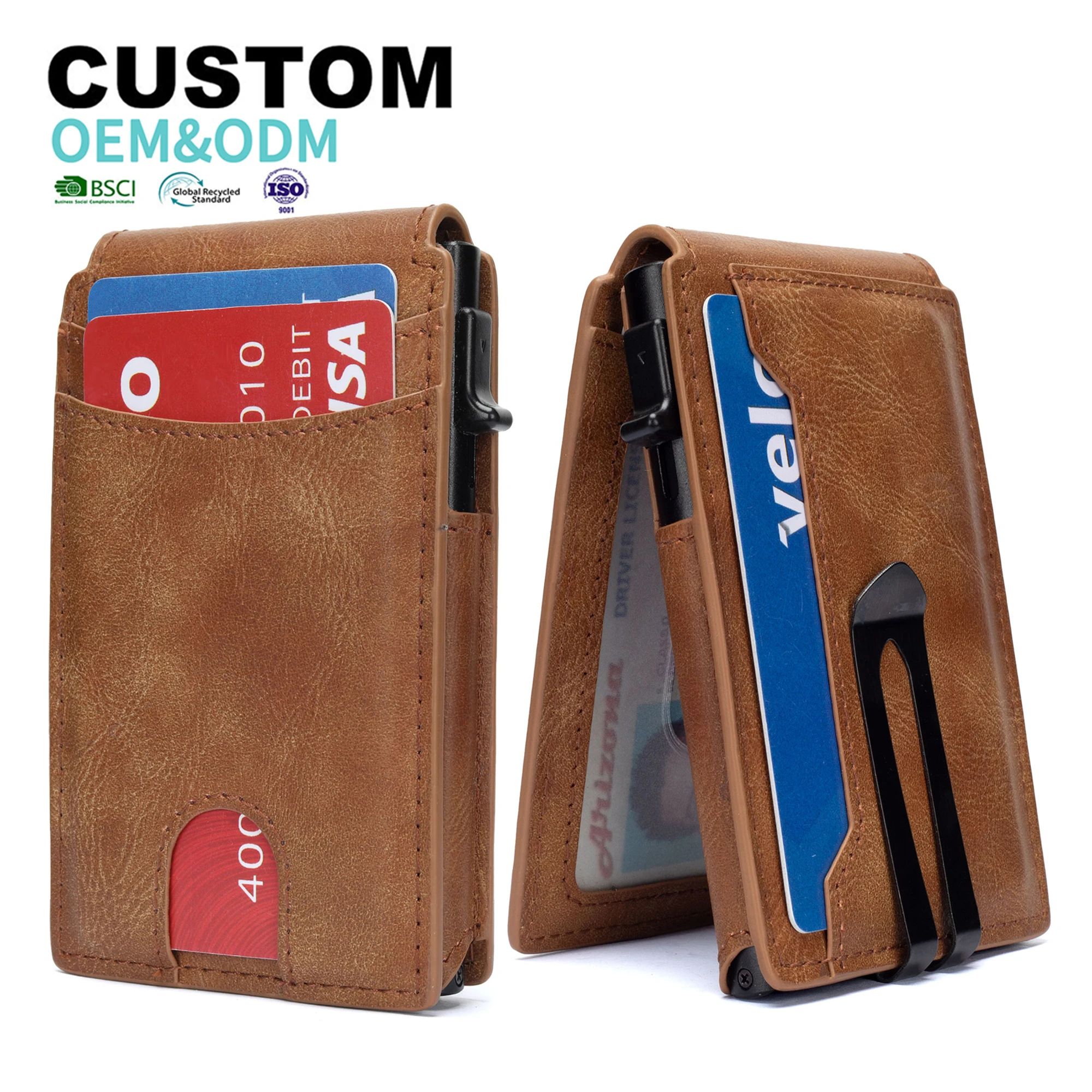 2024 New Minimalist Credit Card Holder ID Window Wallet RFID Blocking Pop Up Metal Aluminum Wallet With Metal Money Clip