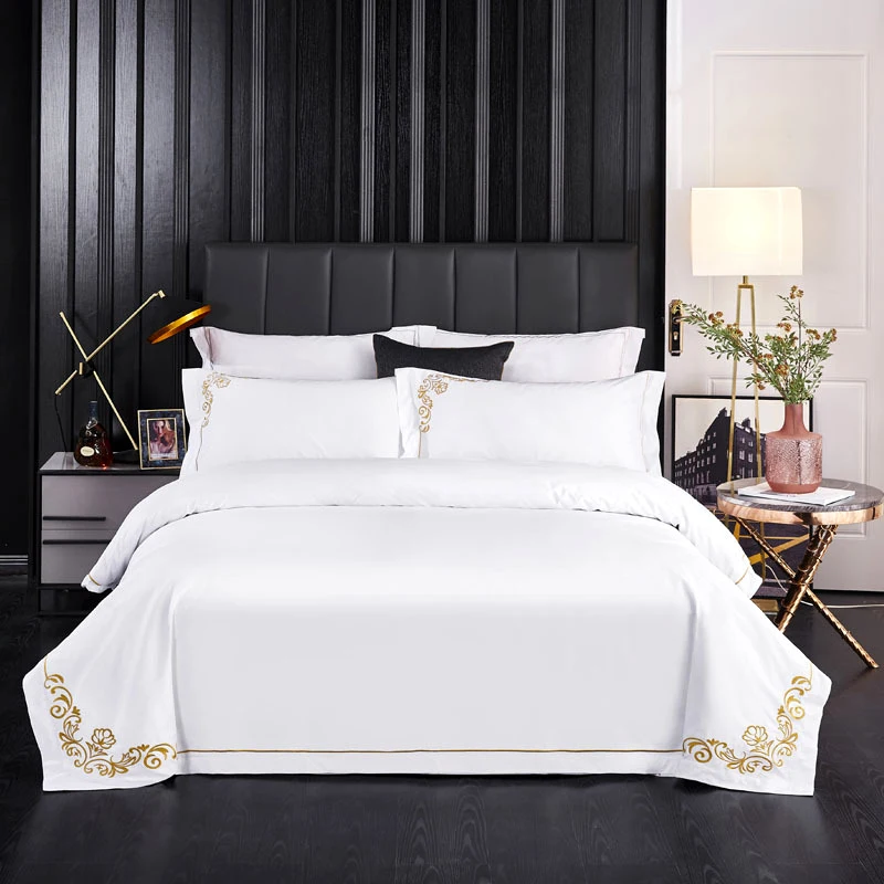 Wholesale Bedding Set 100% cotton Bedsheets Duvet Cover Set Queen King Size Bed spread Embroidery Hotel Bedsheets