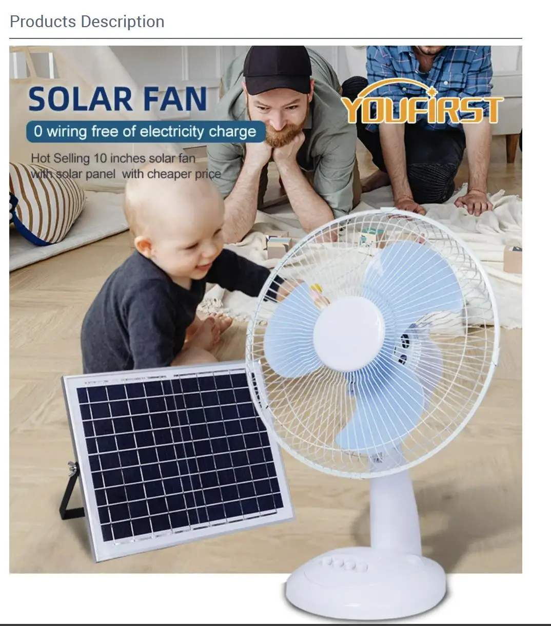 Low Price  Portable Rechargeable With Charging Solar Panel Table Fan With Lithium Battery