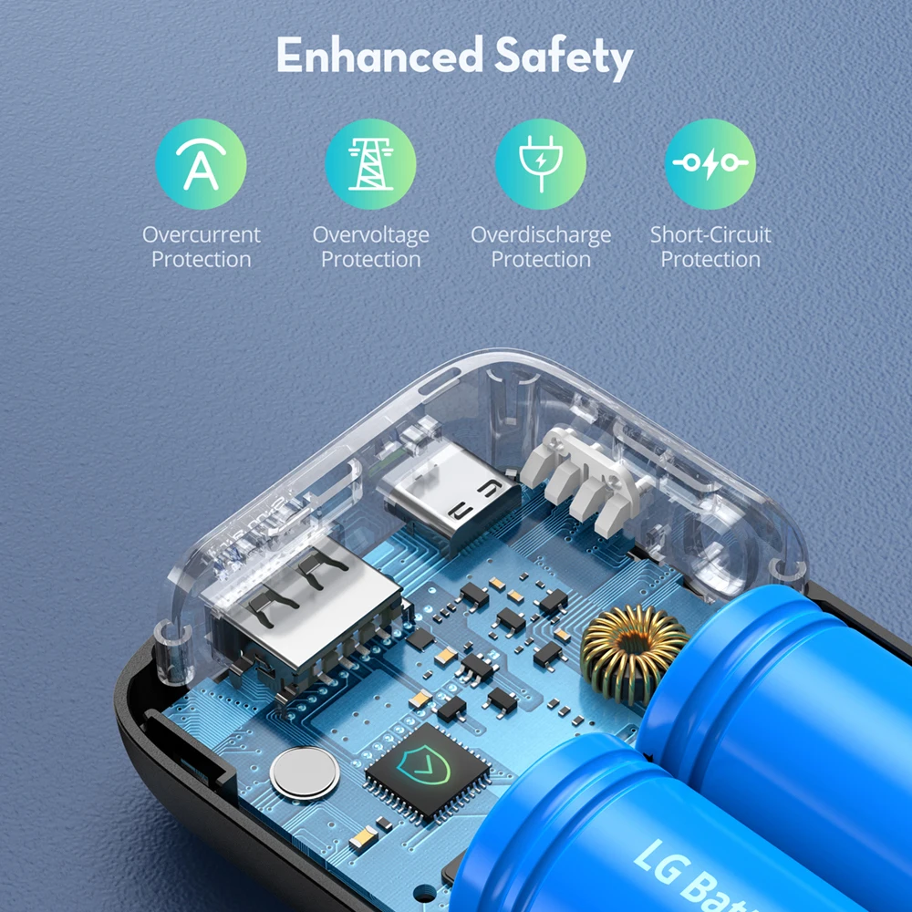 RAVPower Latest 10000 mAh 20W black powerbank mini power bank portable charger 10000mah USB+PD power bank with cable