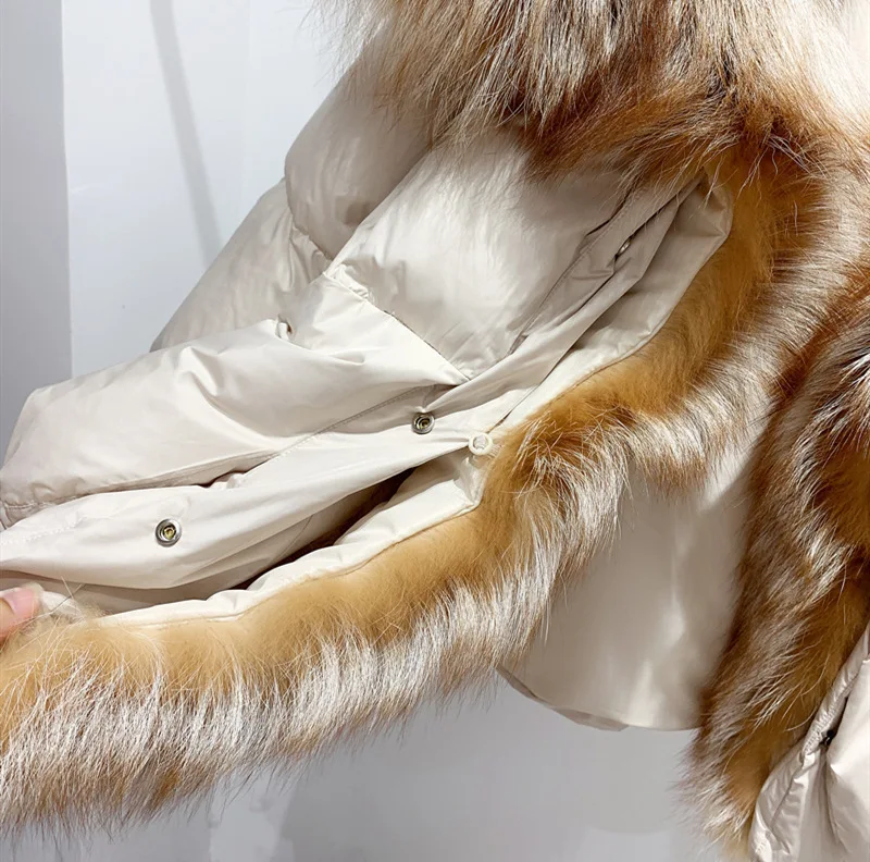 New Arrivals Puffer Bubble Goose Down Coat Women With Detachable Natural Silver Fox Fur Collar Thick and Warm Parka Women