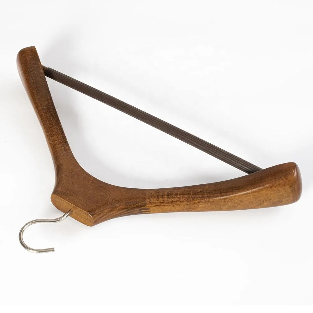 Custom Logo Antique Copper Color Wide Shoulder Luxury Suit Wooden Hangers With Pants Bar