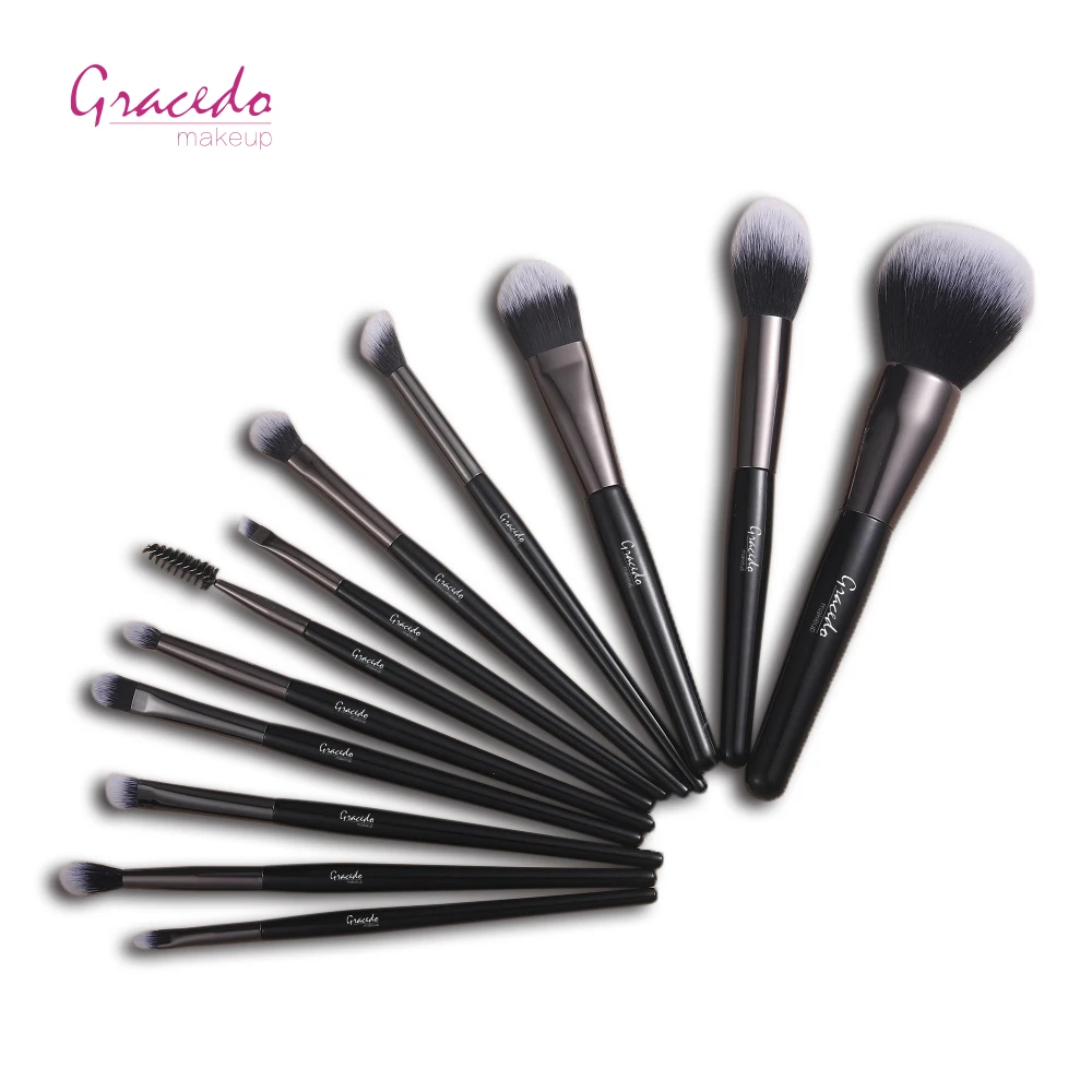 New 12pcs Luxu Vintage Low MOQ Matte Black Vegan Makeup Brushes Logotipo Personalizado Makeup Brush Set