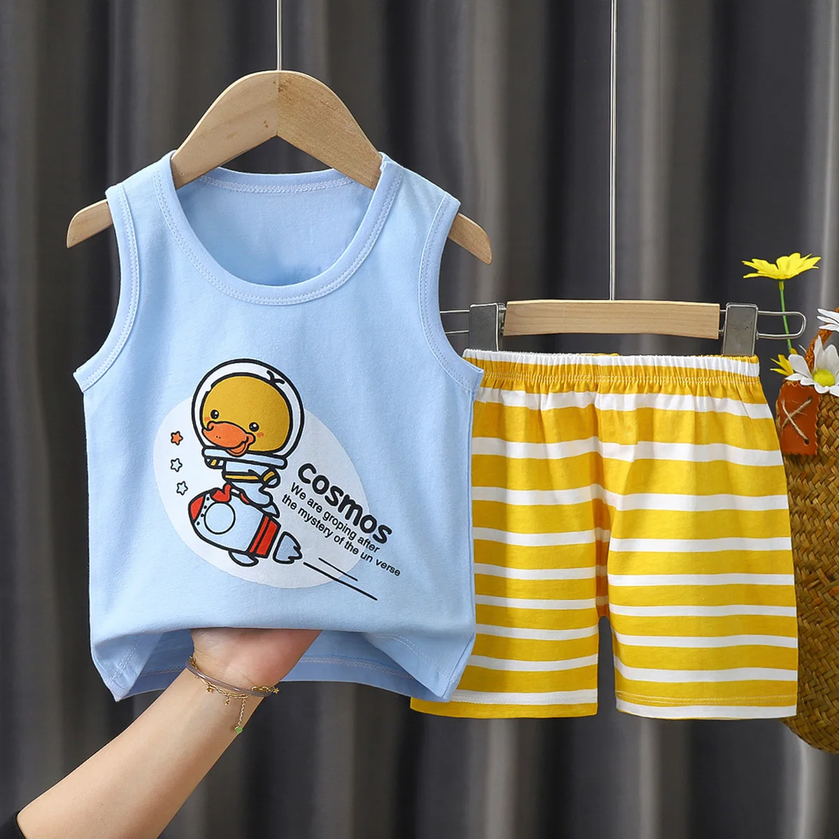 Children Summer Pure Cotton New Sleeveless Boys Summer Vest Pants Set Clothes Suit