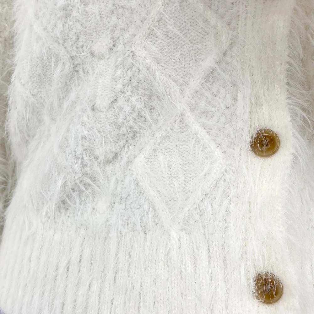 Custom Oem Fall Autumn High Quality White Warm Mohair Wool V Neck Cardigan Sweater With Buttons For Women