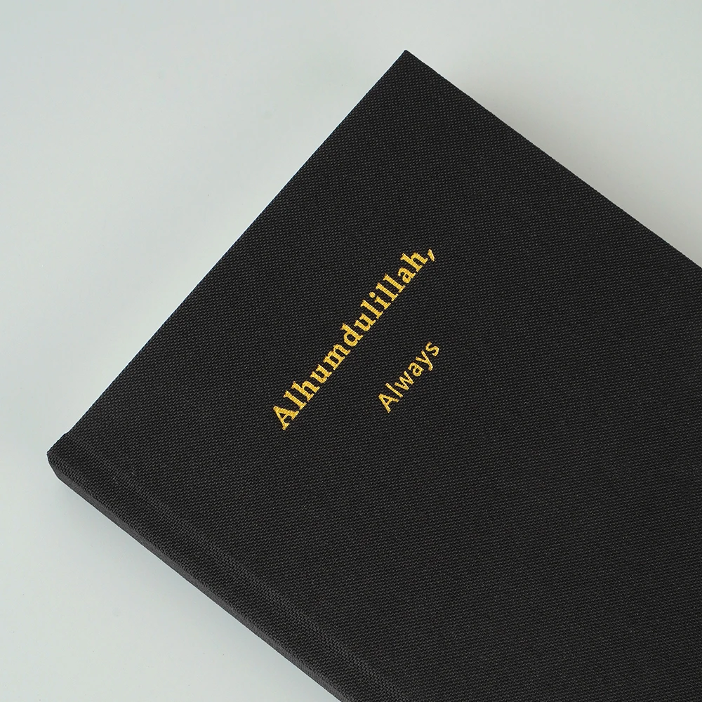 Daily planner affirmation prayer journal gold foil stamping logo black fabric linen notebook custom book printing bible journal