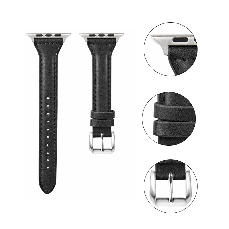 Ремешок сменный тонкий из натуральной кожи для Apple Watch SE Series 6 5 38 мм 40 42