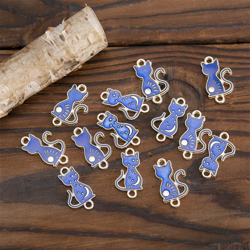 Fashion Alloy Enamel Cute Blue Sun Moon Cat metal Charms Pendants For Jewelry Making DIY Handmade Necklace Pendant Accessories