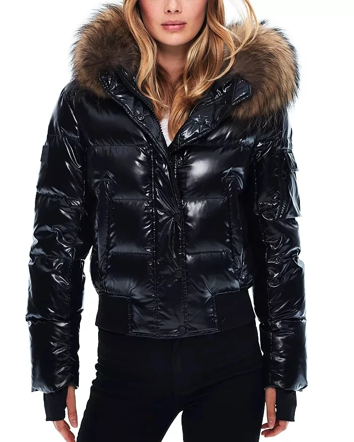 Fashion Durable Waterproof Leather Puffer Coat Womens Long Puffer Coat With Fur