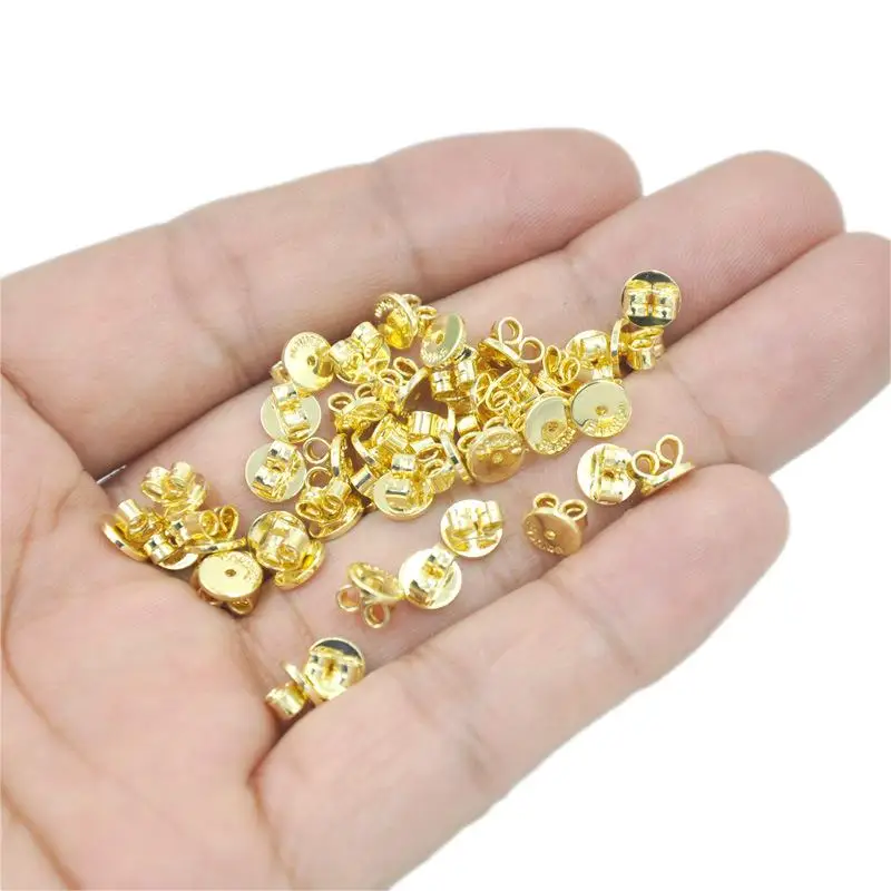 Wholesale 18k Gold Plated Ear Plug Bow Buckle Earrings Back Plug Stud Back Buckle Cap Thickened Ear Forced Accessories