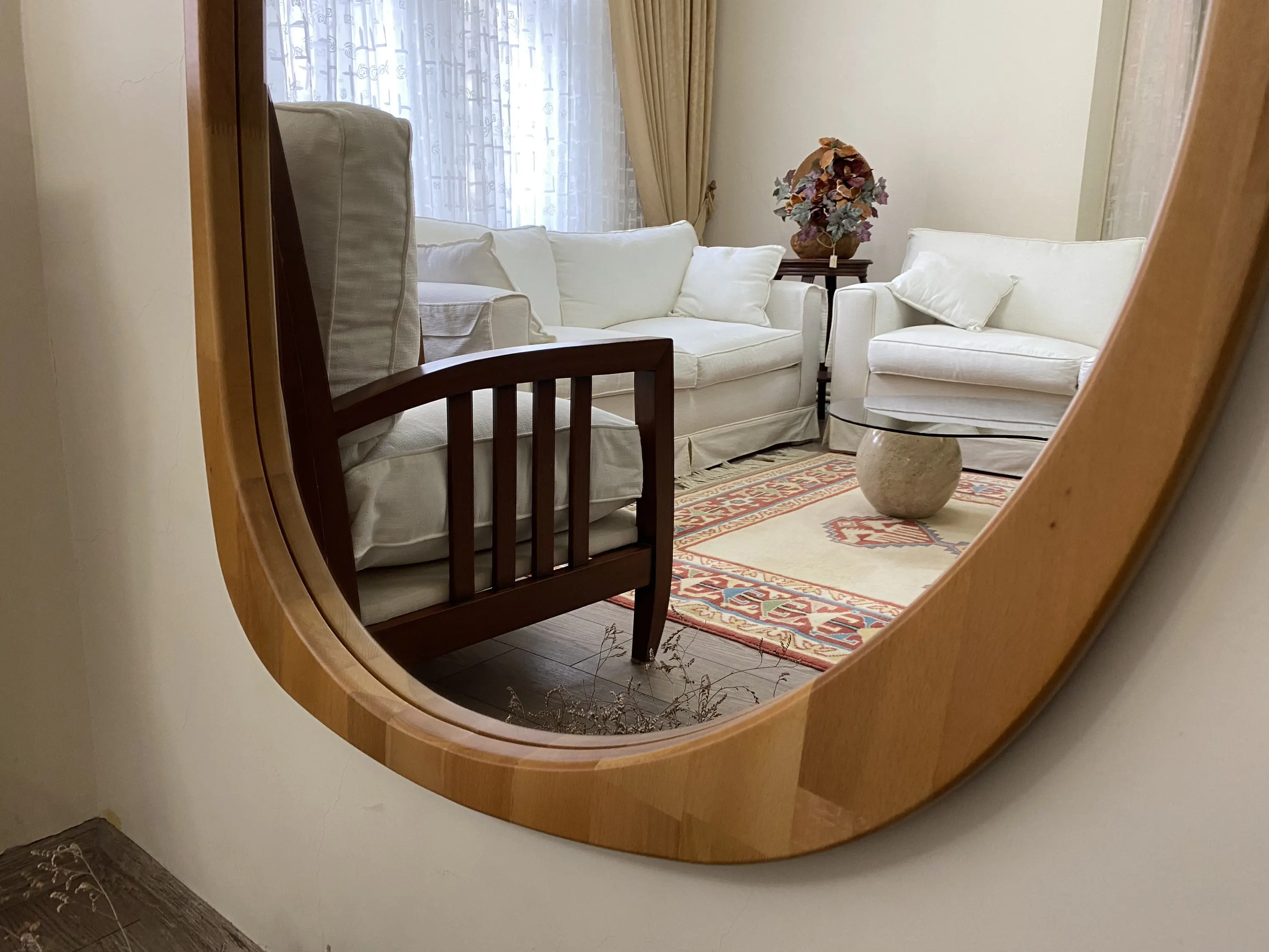 Custom Asymmetrical Floor Full Body Wood Wall Mirror Full Length Irregular Wood Framed Mirror for Bedroom