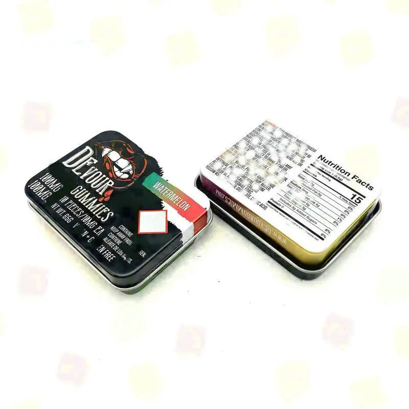 Retro Flip Hinged Child Proof Gummies Tin Box Packaging with Printing Butter Paper