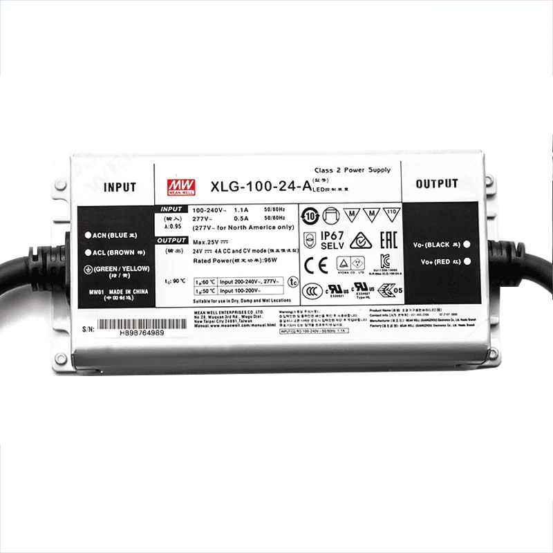 Meanwell brand XLG-100-24-A Single Output 100W Waterproof LED Driver 12V 24V DC Single Output power supply