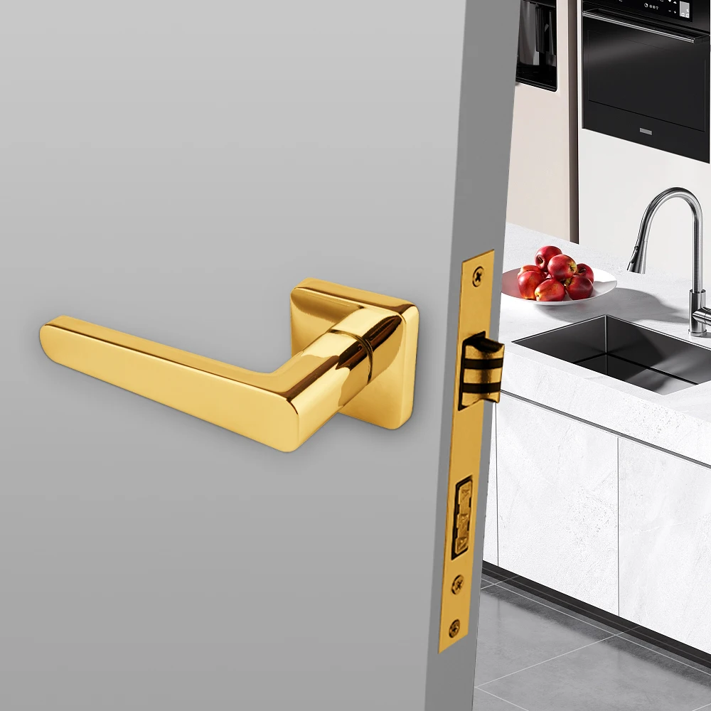Euro style  Manija de la puerta  door knob Gold PVD knobs Factory Custom made Aluminum Zinc Lever handle gold door handle
