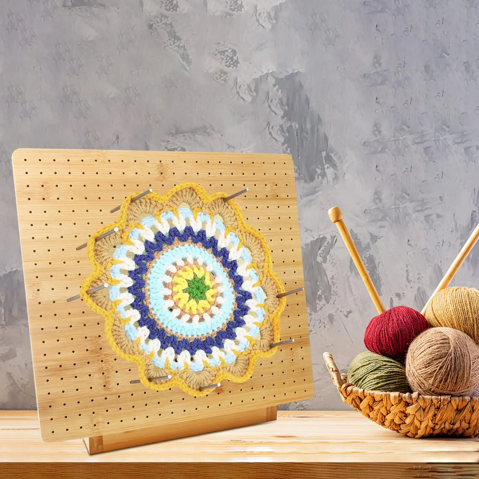 Customization Granny Square Bamboo Crochet Blocking Board with Adjustable Bracket Stand for gifts