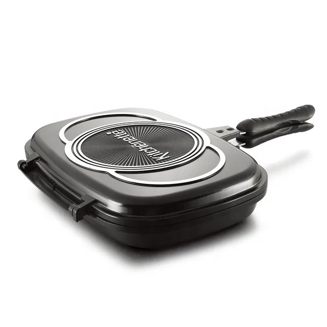 40cm die cast aluminium ceramic coating frying pan/double fry pan/double sides pan with extra silicone ring