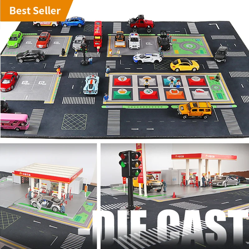 Детский Дорожный Коврик для игр, детская игрушка из литой под давлением модели автомобиля, серия городского транспорта, складной игровой коврик для активного отдыха