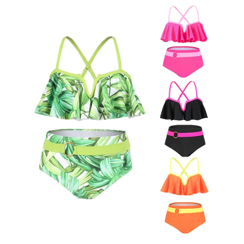 Girls Skirt Set Color Blocking Sleeveless Tank Top Mini Skinny Skirt Two Piece Swimsuit Sexy Bikini Set for Kids