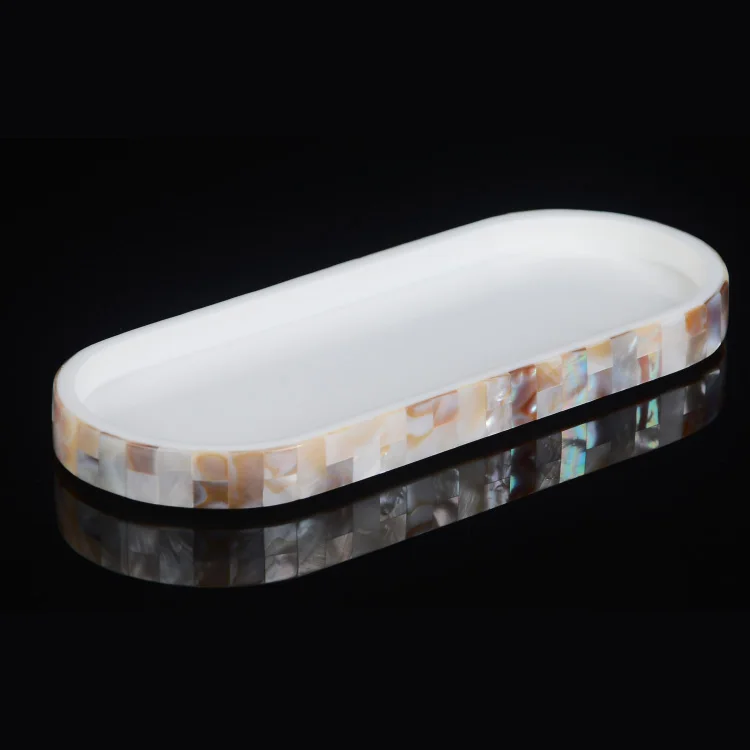 Custom logo luxury high end square  white MOP sea shell tissue box with stainless steel lid for gift spa hotel villa department