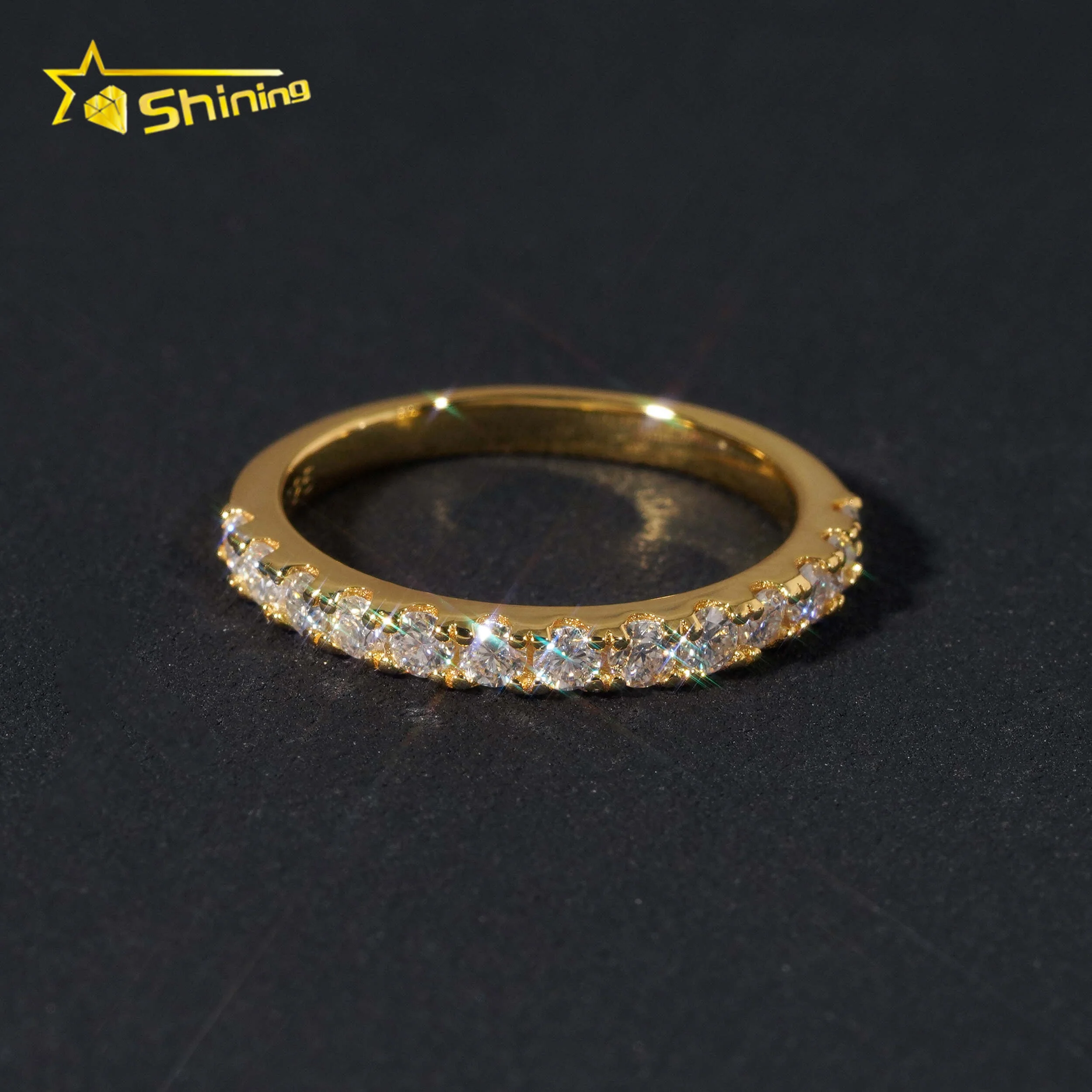 Pass Diamond Tester Gold Plated Half Eternity 2.2mm Wedding Silver Engagement Moissanite Rings for Women