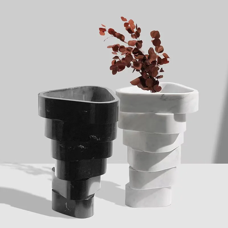 Luxury tall on marble vases porcelain decoration black white revolving triangle superimposed layer restaurant art