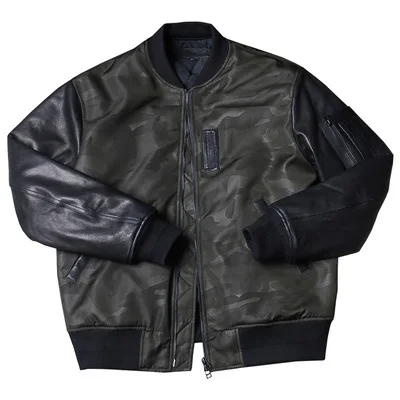 Wholesale customized winter thickened leather bomber jacket camouflage plus size leather jacket
