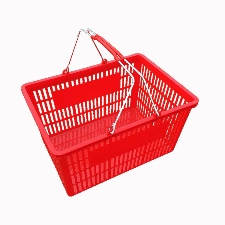 PP 28l Retail Two Handle Super Market Pink Shopping Hand Basket for Shopping