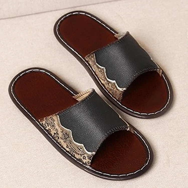 
Wholesale summer non-slip indoor leather non-slip bathroom fur house slide slippers 