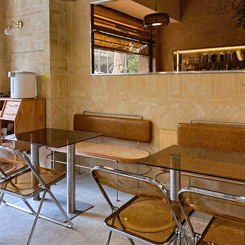 Modern Plastic Clear Acrylic Folding Dining  Chairs  For restaurant with chrome metal frame