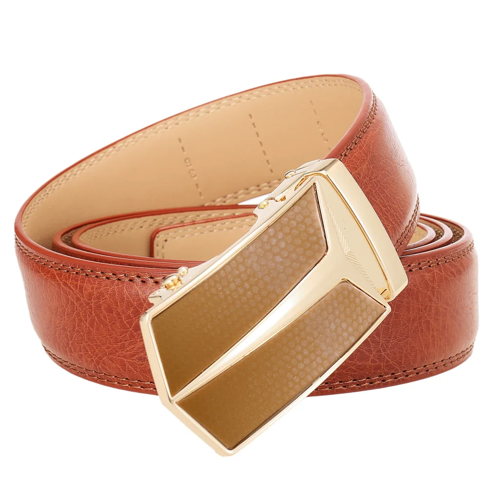 Luxury Business Cowboy Top Grain Leather Golf Belt With Customized Buckle Luxury Leather Belts For Men