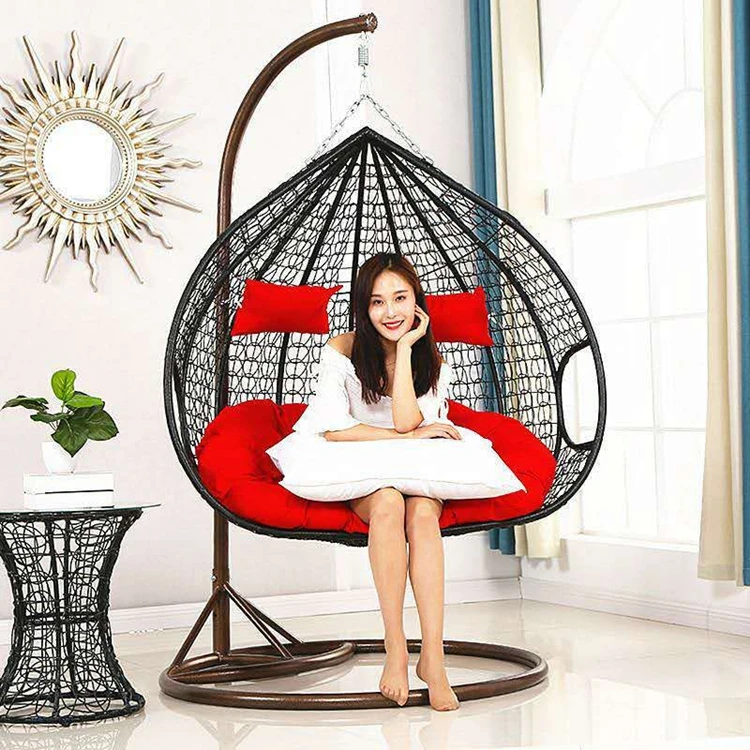 Indoor Outdoor Lazy People Hanging Basket Wicker Chair Age 3+ Five-Point Safety Belt Rattan Balcony Leisure Cradle Chair