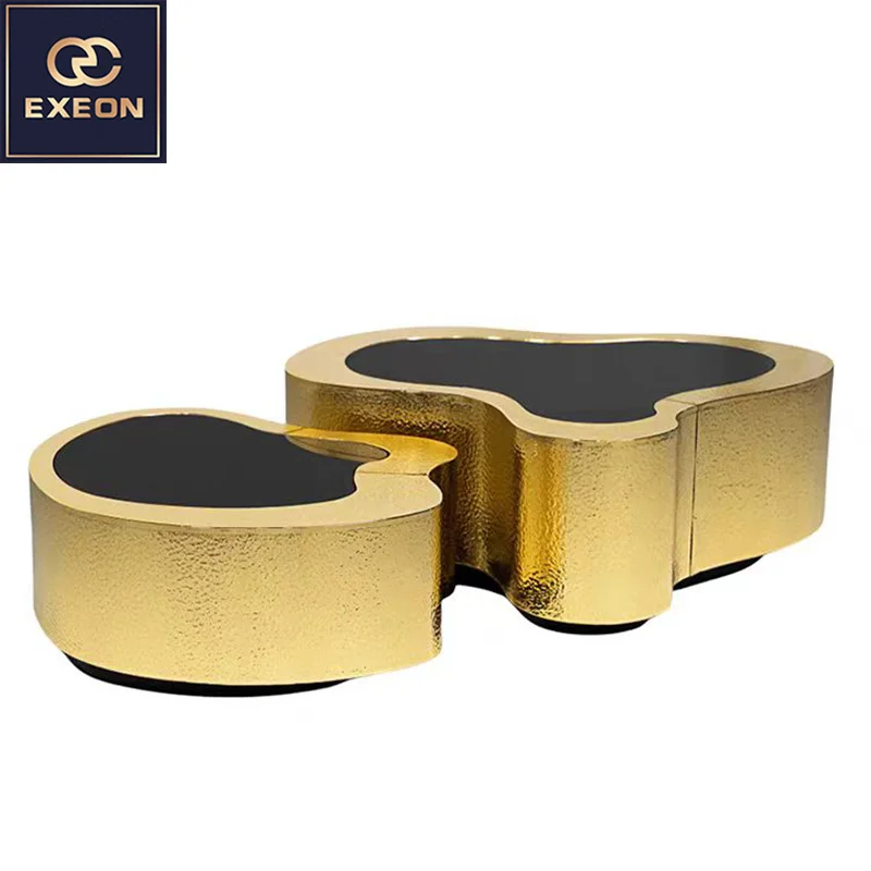 Luxury Villa Design Living Room Furniture Gold Stainless Steel Coffee Table Irregular Design High-end Metal Coffee Table