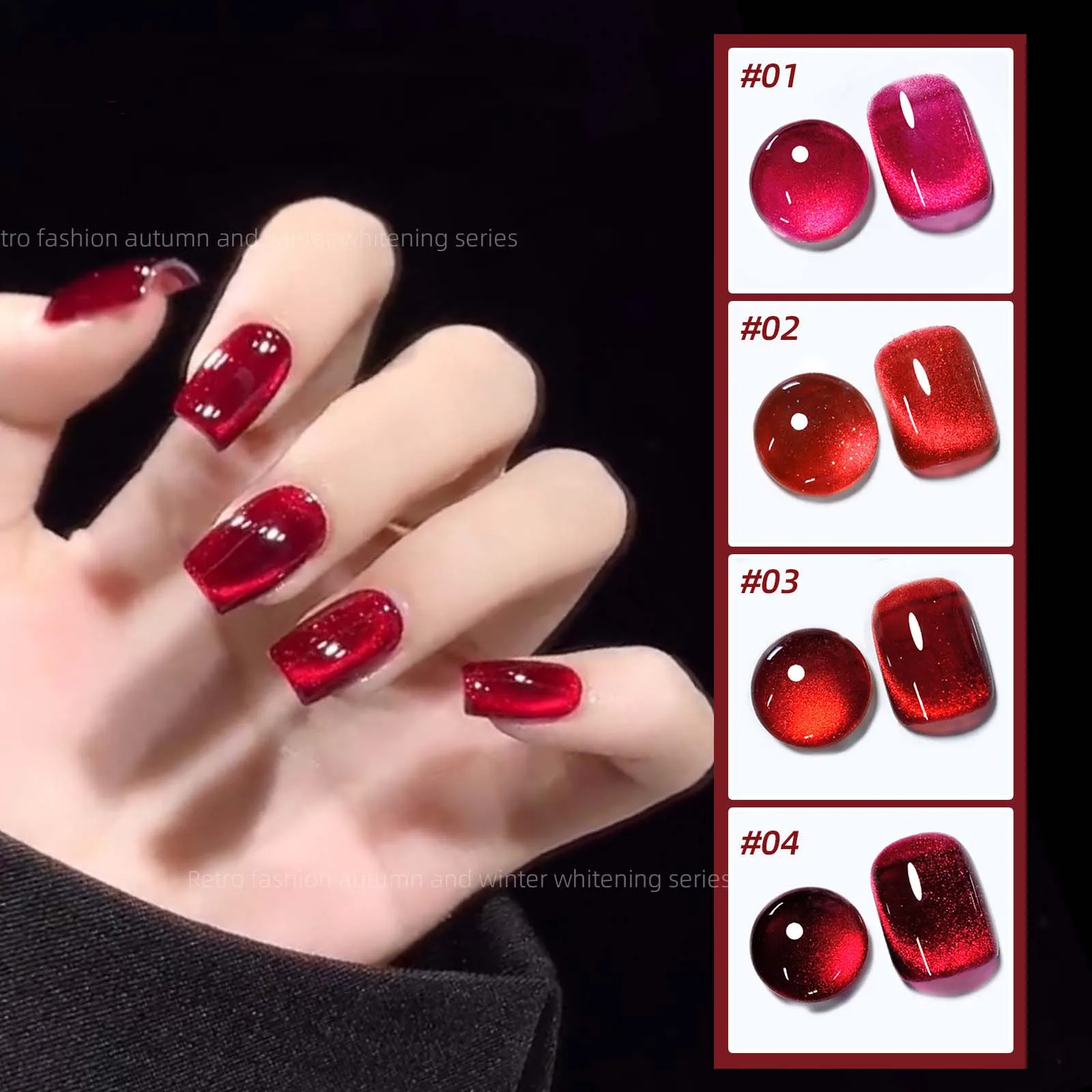 2024 New Autumn and Winter White Cherry Red Crystal Cat Eye Gel Nail Enhancement Ruby Cat Eye Nail Polish
